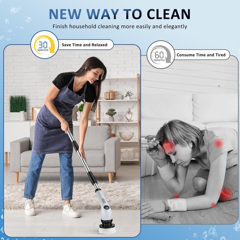 EYEFEAT Electric Spin Scrubber Upgraded Battery with Extra-Long Runtime, IPX7 Waterproof Power Cleaner with 7 Brush Heads, 2 Speeds Adjustable Long Handle for Bathroom, Floor, Shower - Image 2